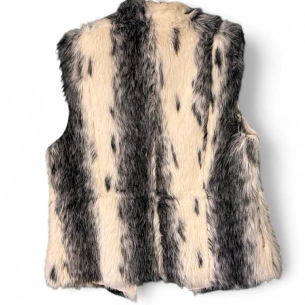 Vintage Faux Fur Vest Black White Striped Speckled XL